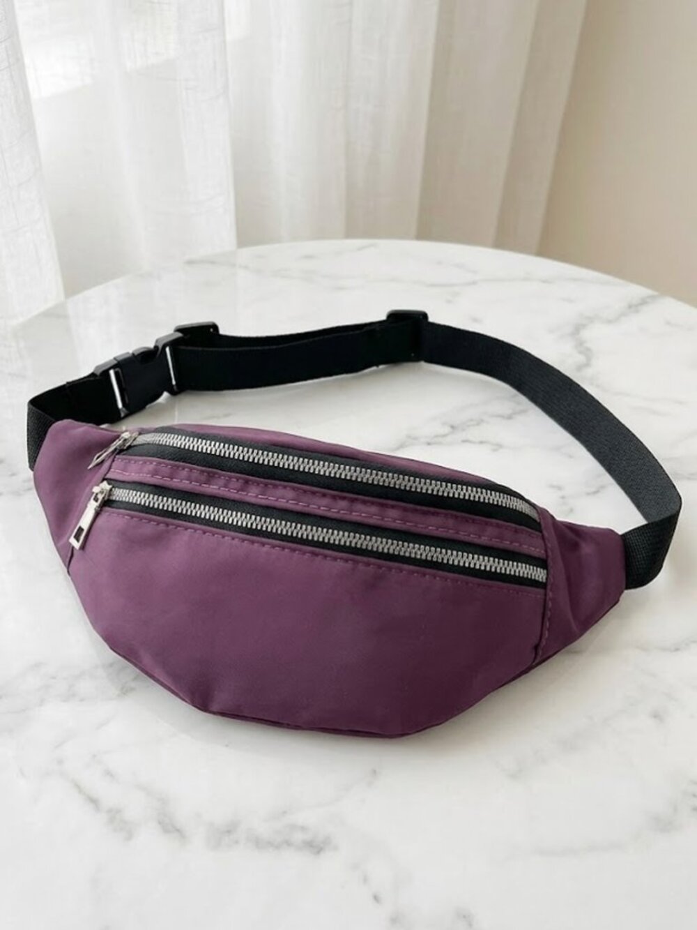 Ladies Double Zip Purple Fanny Pack